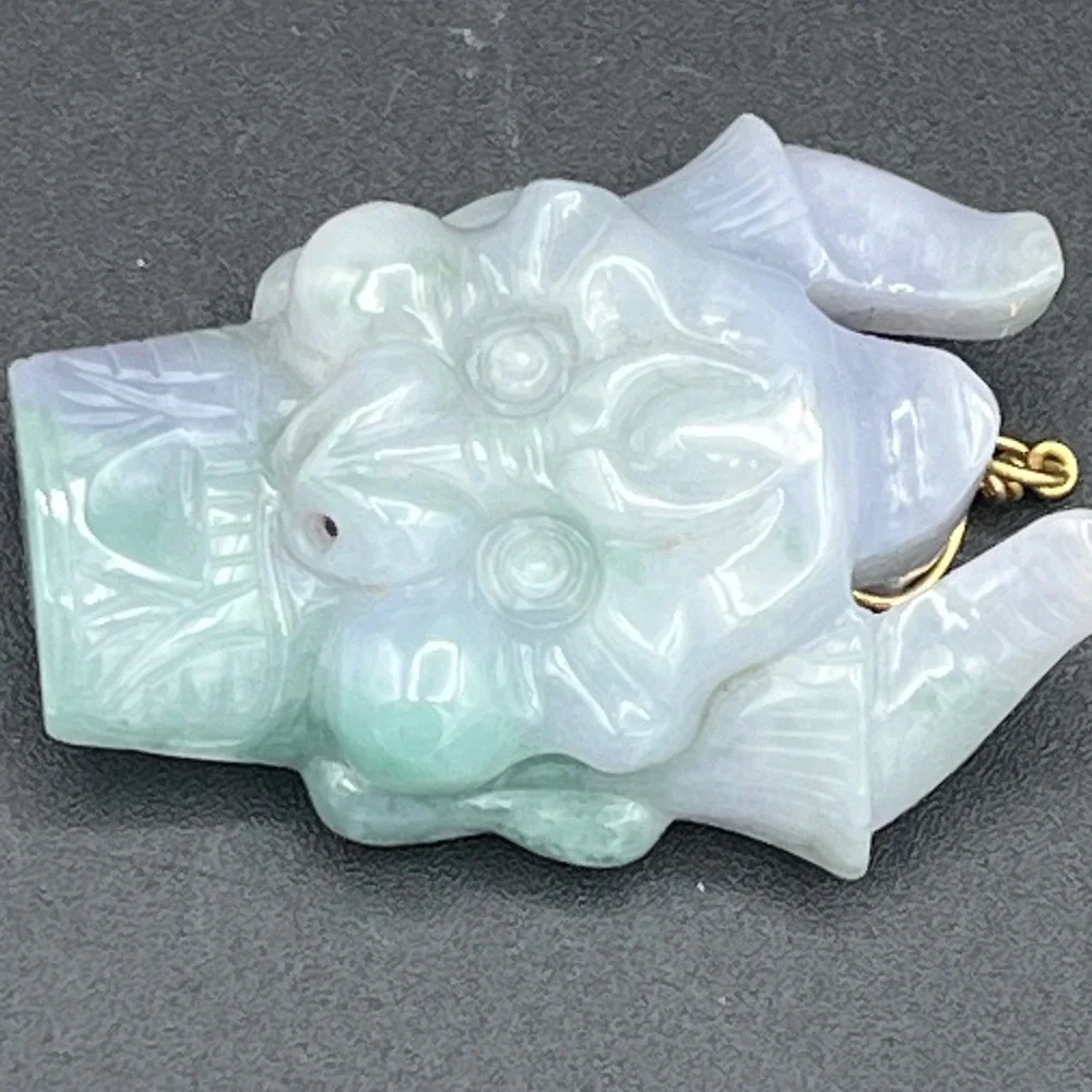Hand Carved Burmese Jadeite Belt Buckle Lavender & Green Pixiu pendant Protector